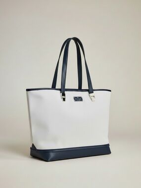 Kate Spade Oliver Street Tote Cream Navy Canvas Leather NWT